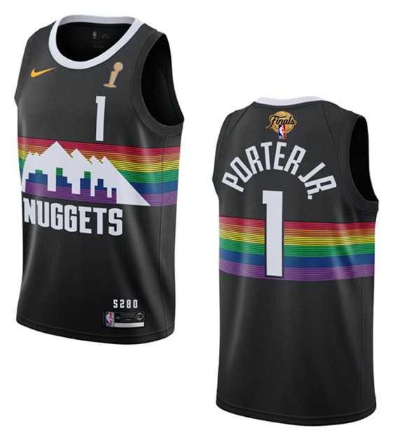 Mens Denver Nuggets #1 Michael Porter Jr. Black 2023 Finals Champions City Edition Stitched Basketball Jersey->denver nuggets->NBA Jersey
